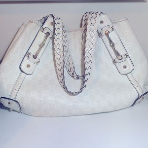 Gucci Guccissima Pelham Leather (white) with braided handles. Authentic.